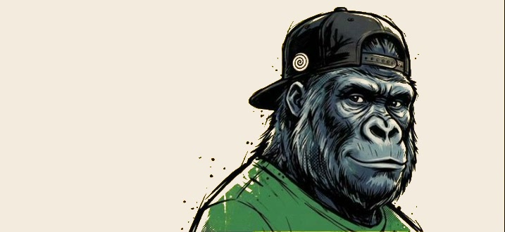 Le Singe, DJ en pleine prestation derrière ses platines, illustration en gorille sur fond jaune